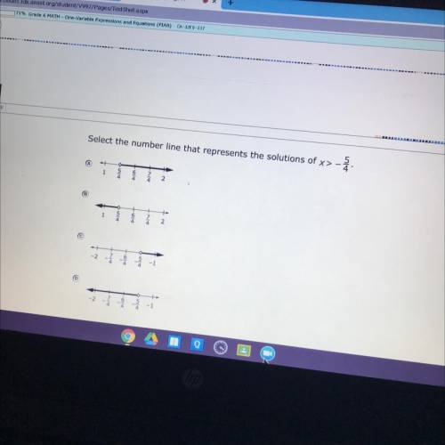 Select the number line that represents the solutions of x>-5/4