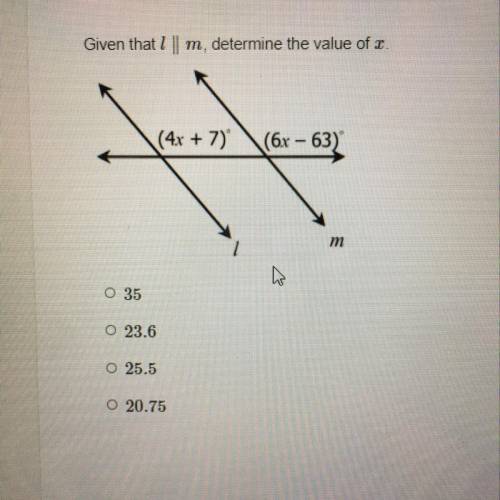 Given that l || m, determine the value of x.