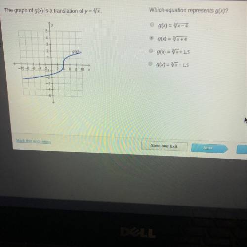 Hurry please !!!

The graph of g(x) is a translation of y = V.Which equation represents g(x)?lyg(x