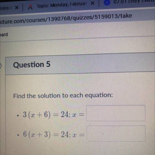 Find the solution to each equation:

1. 3(x+6) = 24; x =
2. 6 (3+3) = 24; x= 
Explain or show your