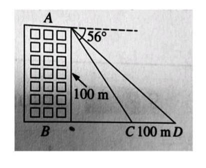 2. The angle of depression of a car C, from the top of the building of height 100m is

. a) Calcul