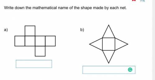 Write down the mathematical name of the shape made by each net