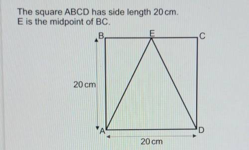 The square ABCD has side length 20 cm.E is the midpoint of BC.​