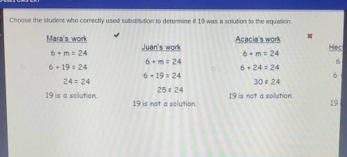 Choose the student who correctly used substitution to determine if 19 was a solution to the equatio