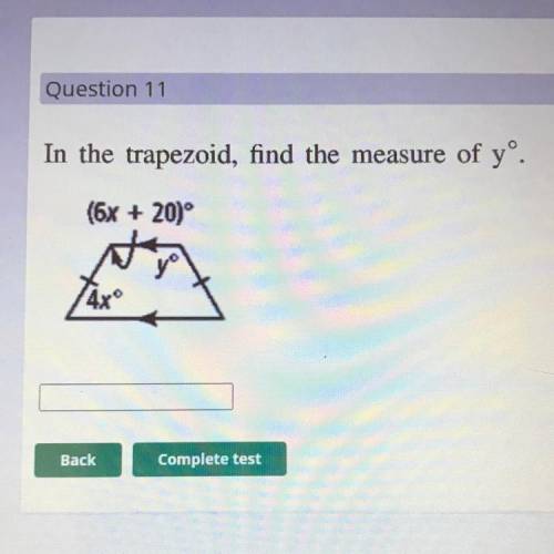 In the trapezoid, find the measure of yº
(6x + 20°? Can y’all help?