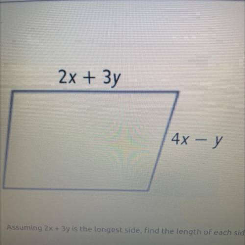 HELP PLEASEEEEEEEEEEEEEEEEEEEEEEEE

The perimeter of the parallelogram shown is 244 inches. The
di