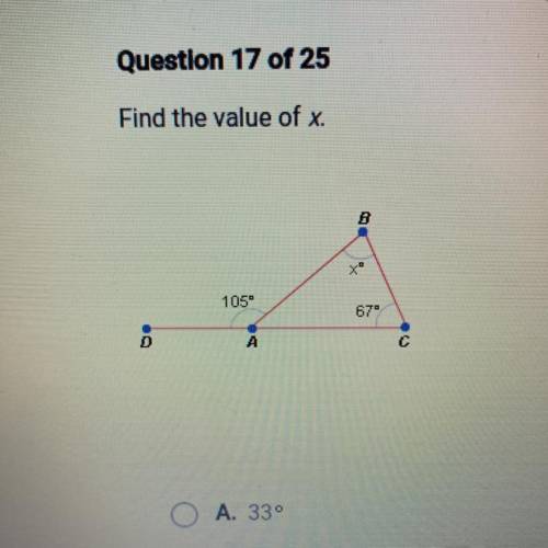 Find the value of x.
105
67