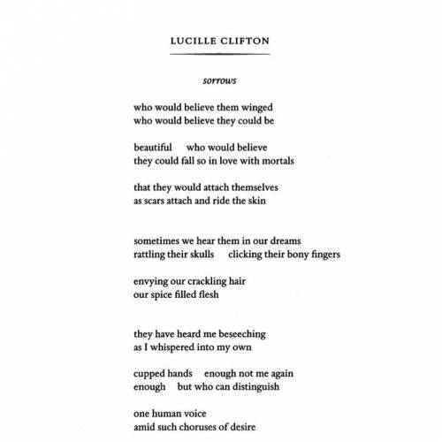 What is a summary of the poem “sorrows” by lucille clifton