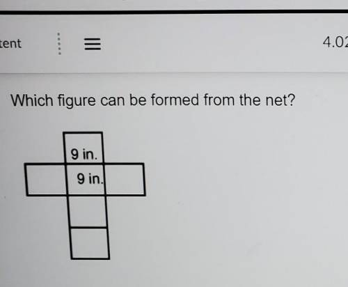 Which figure can be formed from the net? 9 in. 9 in. ​