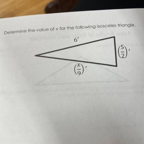 Determine the value of x for the following isosceles triangle.