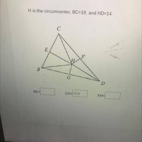 H is the circumcenter, BC=18, and HD=14.
