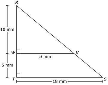 Triangle RST is similar to triangle RVW.
What is the value of d in millimeters?