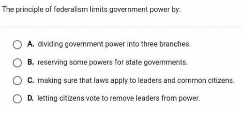 The principle of federalism limits government power by: