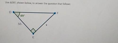 Help please

Use ADEF, shown below, to answer the question that follows: E 49° 55 X E What is