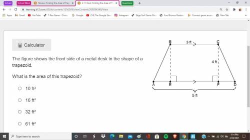The figure shows the front side of a metal desk in the shape of a trapezoid.

What is the area of