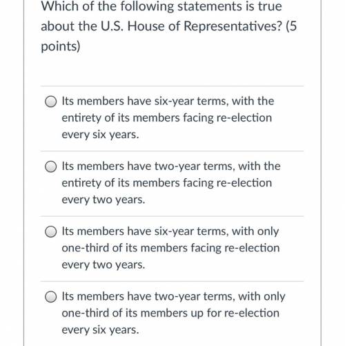 Which of the following statements is true about the U.S. House of Representatives? (5 points)