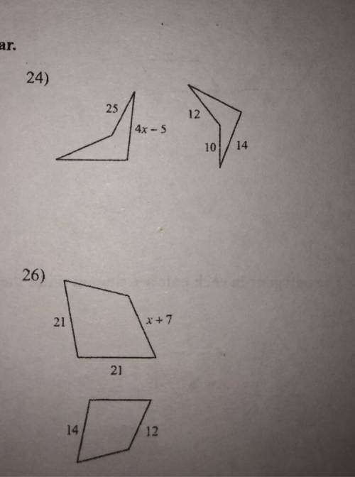 Please Help! :) 
Solve for X. The polygons in each pair are similar.