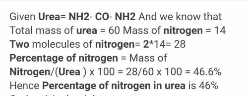 HELP PLEASE...________________________Calculate the percentage of nitrogen in urea CO(NH2)2.(Atomi