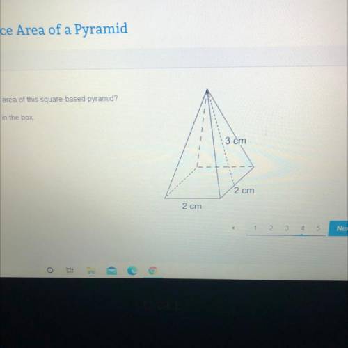 What is the surface area of this square base pyramid? 3 cm 2 cm 2 cm
