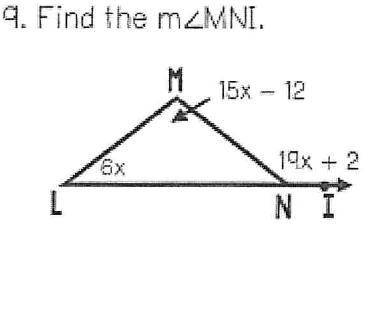 Please help find the measurement of exterior angle MBI
