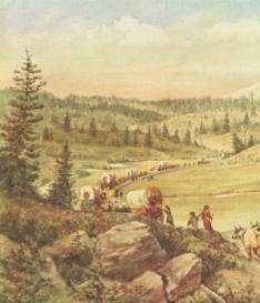 Examine the image. It's an artist’s representation of early pioneers moving to Oregon.

Now, write