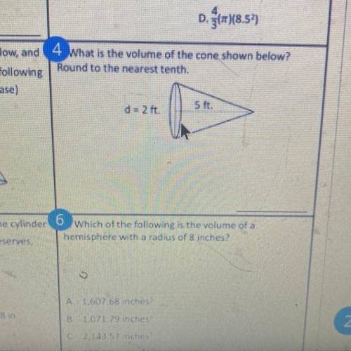What is the volume of the cone shown below?
Round to the nearesi tent
Following