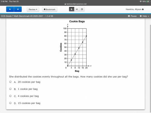 Mrs. Woods prepared bags of baked cookies. The graph shows the number of bags and the number of coo