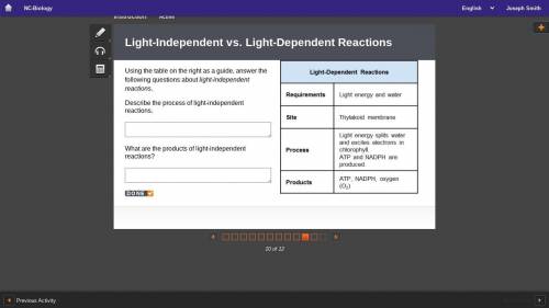 Using the table on the right as a guide, answer the following questions about light-independent rea