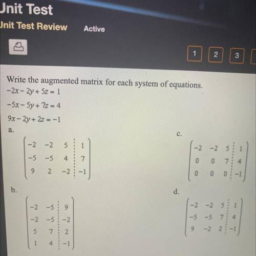 Write the augmented matrix for each system of equations