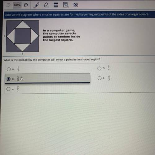 PLEASE ANSWER ASAP!!!

What is the probability the computer will select a point in the shaded regi