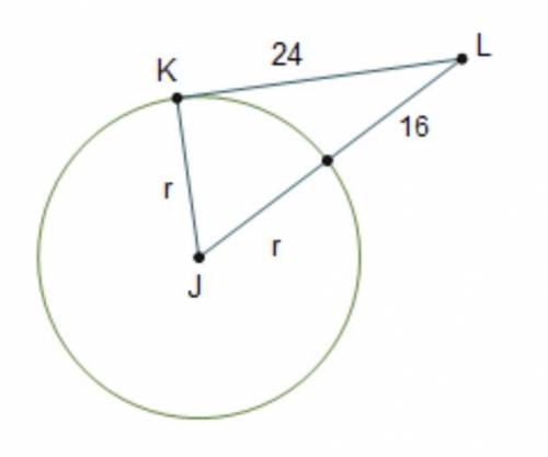 Line segment KL is tangent to circle J at point K

What is the length of the radius, r?
8 units
10