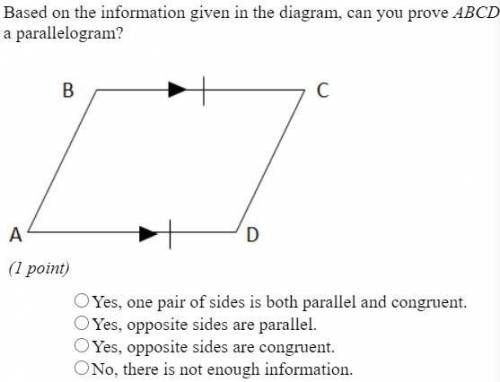 Based on the information given in the diagram, can you prove ABCD a parallelogram?