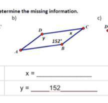 Please help

Given parallelogram ABCD determine the missing information 
Don’t answer with one ans