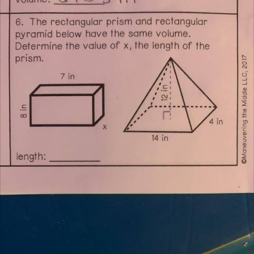 6. The rectangular prism and rectangular

pyramid below have the same volume.
Determine the value
