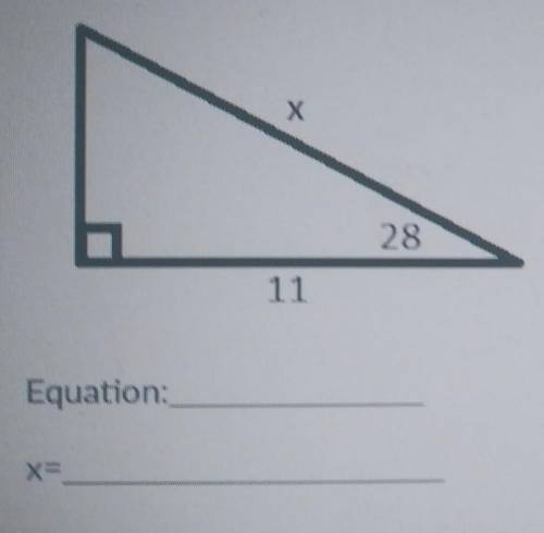 write the equation and find the value of x. round side length to the nearest tenth and angle measur