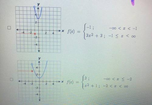 Select all the correct answers.
Which functions are correctly graphed? This is the second part