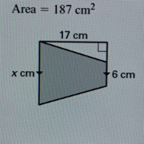 Given the area of the shaded trapezoid, find x.
Show all work.