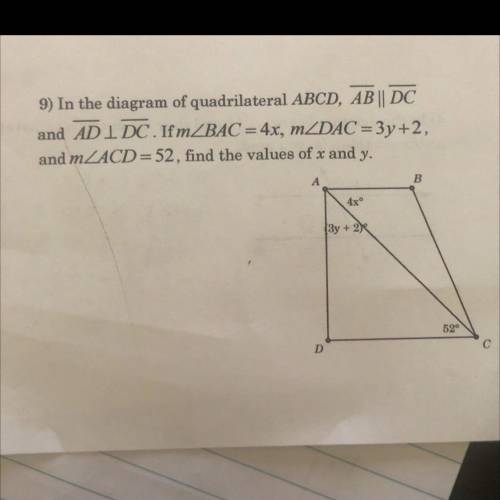 Please help with geometry. need to find x and y, in picture