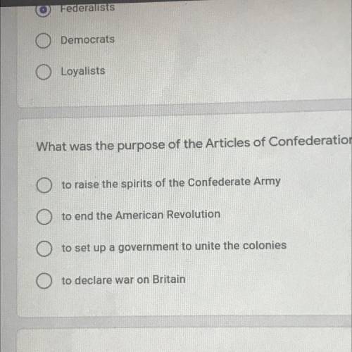 What was the purpose if the articals of confederation?