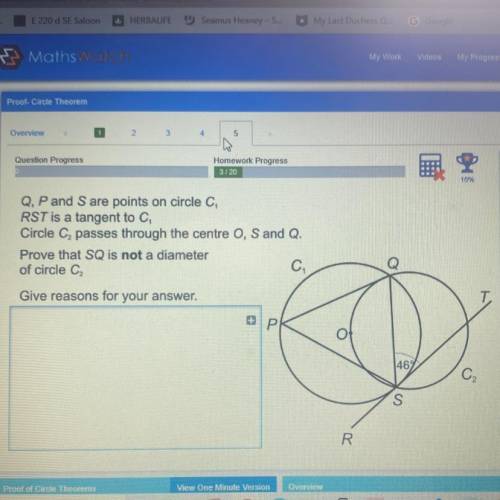 Q, P and S are points on circle C,

RST is a tangent to C
Circle C, passes through the centre 0, S