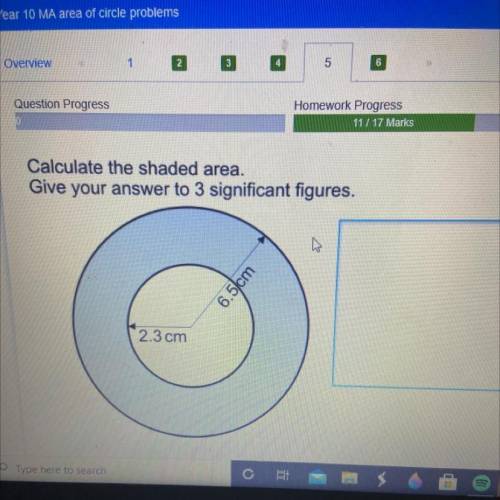 Wer

Calculate the shaded area.
Give your answer to 3 significant figures.
6.5
cm
2.3 cm