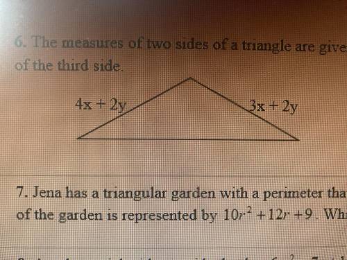 The measure of two sides of a triangle are given if p is the perimeter and p=12x+8y find the measur