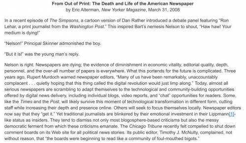 Based on the excerpt from Out of Print, which two statements best explain how news in the United
