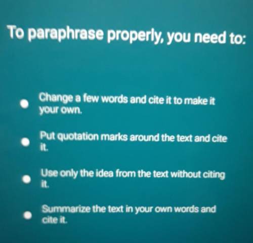 To paraphrase properly, you need to: Change a few words and cite it to make it your own Put quotati