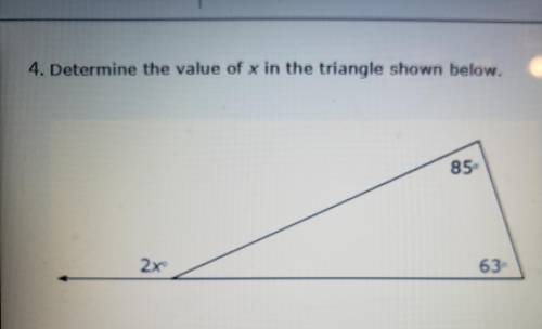 Determine the value of x in the triangle shown below.
