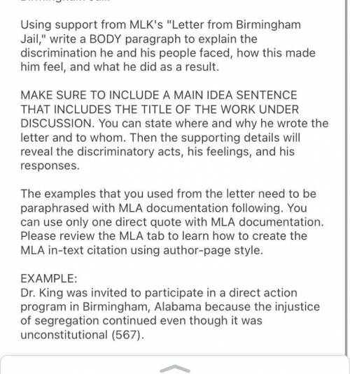 Helpp! I’m stuck! Need to write a paragraph about Martin Luther kings Letter from Birmingham, A wal