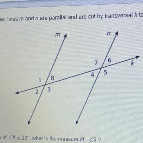 In the figure below, lines m and n are parallel and are cut by transversal k to form the angles sho