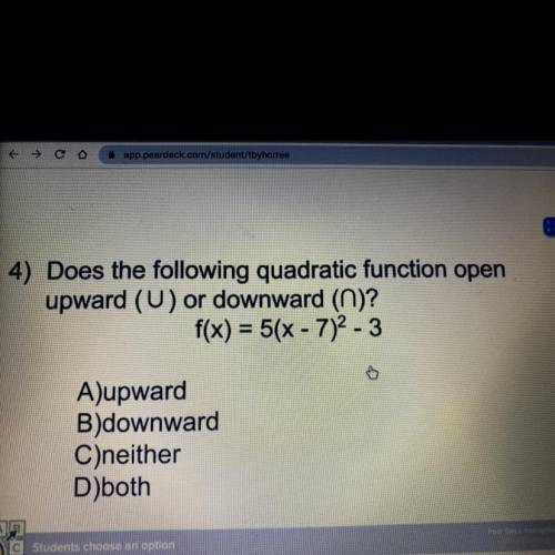 Does the following quadratic function open upward or downward