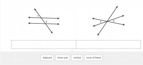 Classify each pair of numbered angles.

Drag and drop the descriptions into the boxes to correctly
