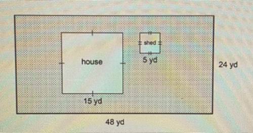 A landscaper fertilized the yard surrounding the house and shed, represented by the shaded region s